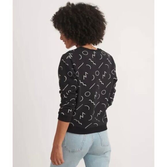 NWT Marine Layer Anytime Black Noodle Print Crewneck Sweatshirt - Picture 2 of 6